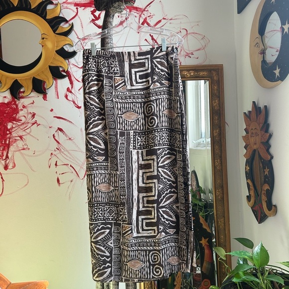 Vintage Tribal Print Skirt Set - Tan and Brown - 3 Piece - 14 - Picture 13 of 16